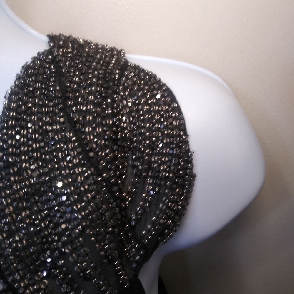 David Meister Black Beaded Collar, Ruched Waist Evening Gown - Picture 4 of 13